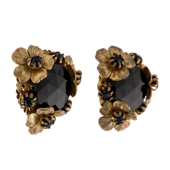 Miriam Haskell Crystal Flower Clip-on Earrings